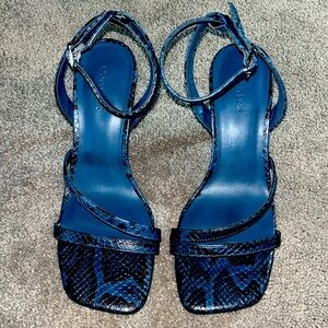 Faux blue leather snakeskin ankle strap heels. Size 7 1/2.